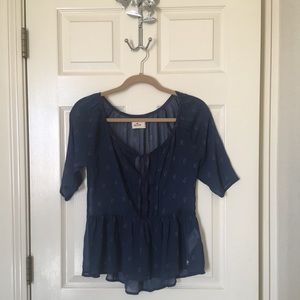 Dark Blue Blouse with Red/Blue Design